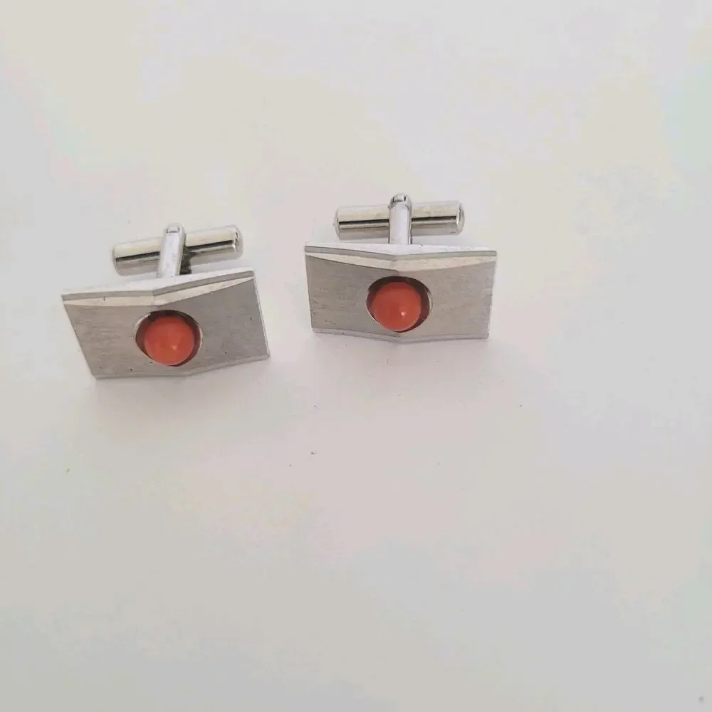 Coral Coral set Cufflinks Silver Red‎ Geometric Rectangle